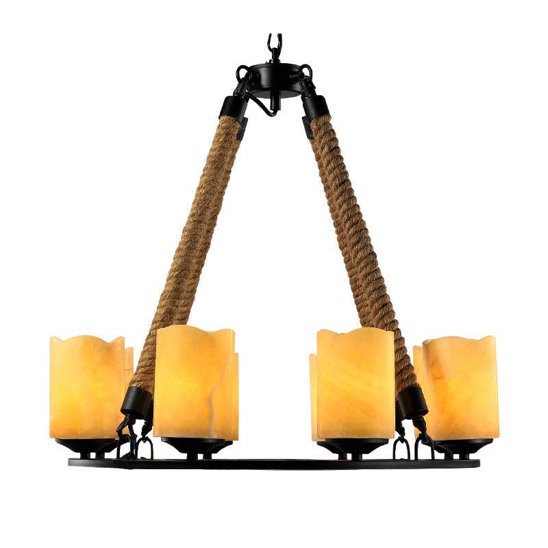 8 Lights Round Chandelier Lighting Rustic Yellow Metal Pendant Light - Rebooters