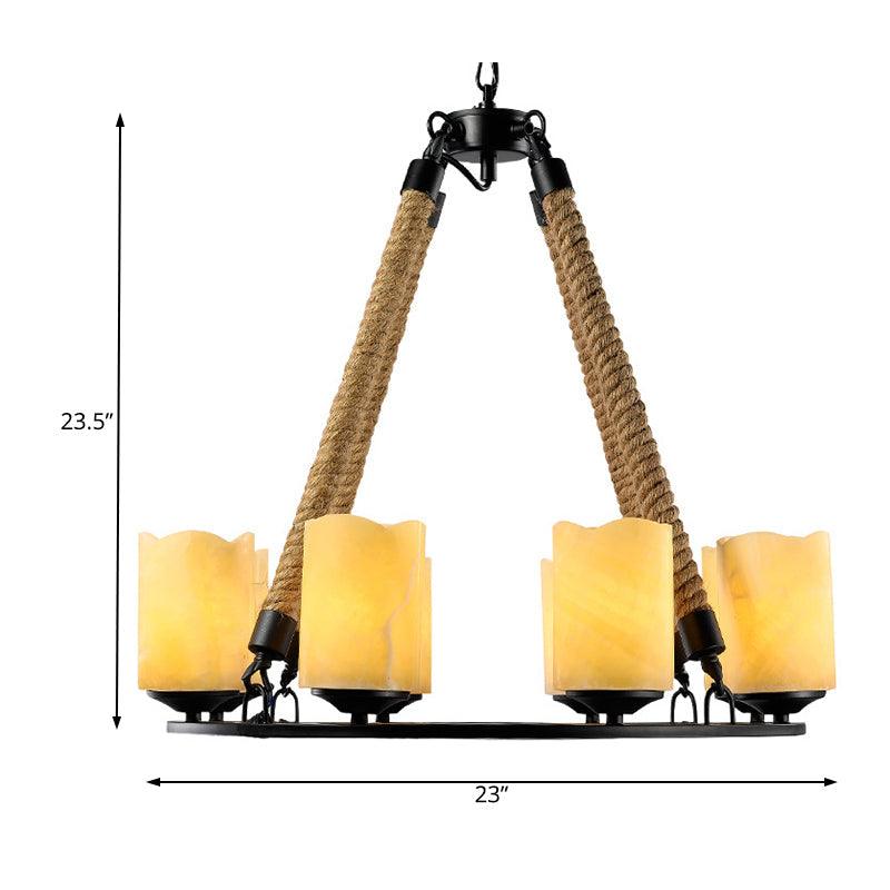 8 Lights Round Chandelier Lighting Rustic Yellow Metal Pendant Light - Rebooters