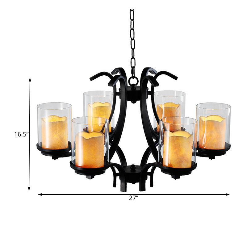 6 Lights Dining Room Ceiling Lamp Country Black Chandelier - Rebooters