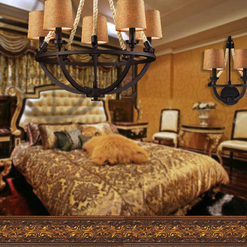 Semi-Circle Cage Bedroom Pendant Chandelier 5 Lights Bronze - Rebooters