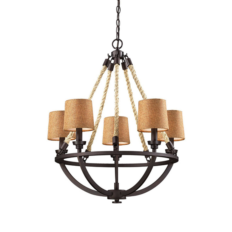 Semi-Circle Cage Bedroom Pendant Chandelier 5 Lights Bronze - Rebooters