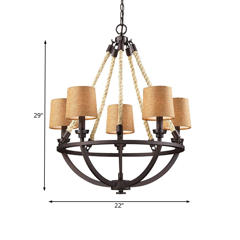 Semi-Circle Cage Bedroom Pendant Chandelier 5 Lights Bronze - Rebooters