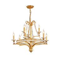 9 Lights Candle Chandelier Lighting Rustic Gold Pendant Lamp - Rebooters