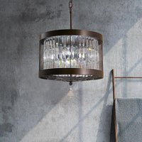 4 Lights Metal Hanging Chandelier Country Black Round Pendant Light Fixture with Crystal Block - Rebooters