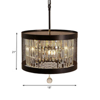 4 Lights Metal Hanging Chandelier Country Black Round Pendant Light Fixture with Crystal Block - Rebooters