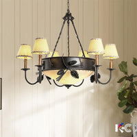 9 Lights Ceiling Light Country Domed Frosted Glass Chandelier in Black - Rebooters