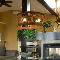 3 Lights Drum Chandelier Vintage Rust Metal Pendant Light - Rebooters