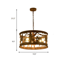 3 Lights Drum Chandelier Vintage Rust Metal Pendant Light - Rebooters