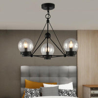 Ball Living Room Chandelier Pendant Clear Frosted Glass 3 Lights Modern Ceiling Light Black Triangle Design - Rebooters