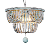 2-Tier Chandelier Modernism Wood 4 Heads Blue Gray Pendant - Rebooters