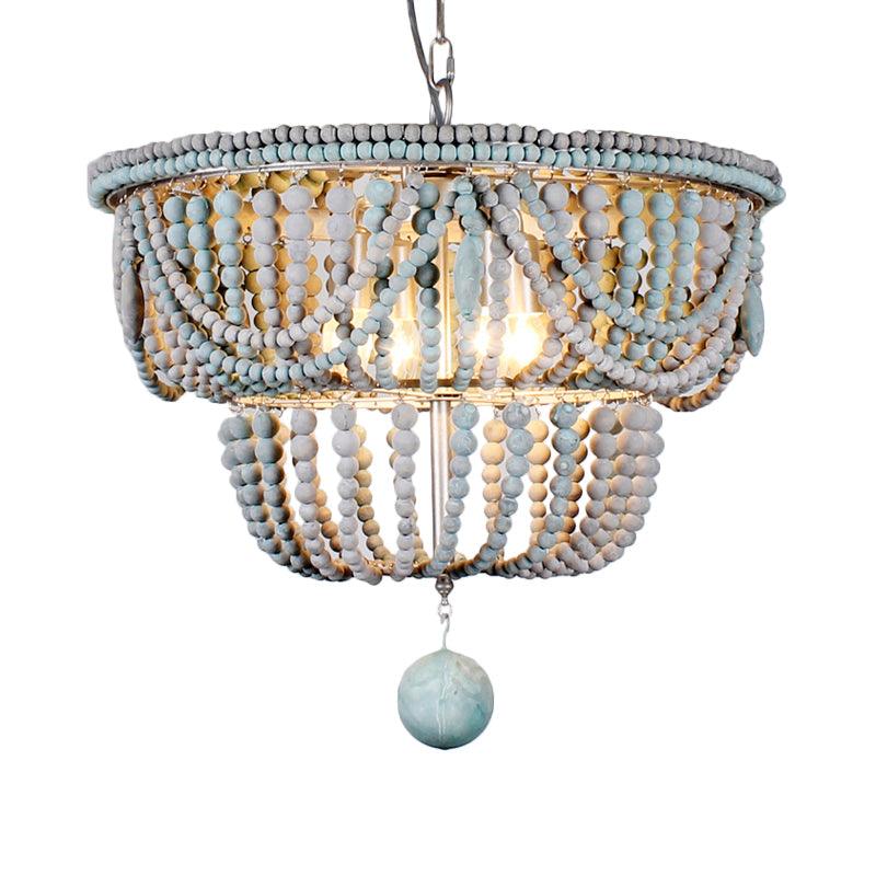 2-Tier Chandelier Modernism Wood 4 Heads Blue Gray Pendant - Rebooters