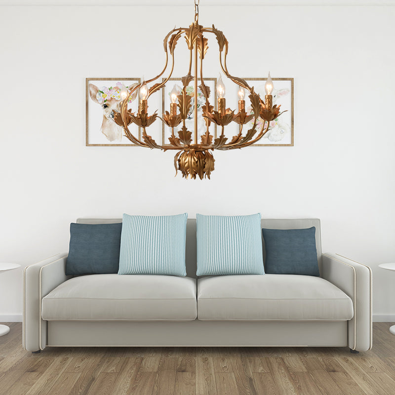 Rustic Gourd Hanging Chandelier Metal 6 Bulbs Brass Light - Rebooters