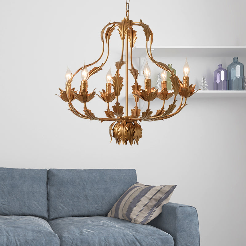 Rustic Gourd Hanging Chandelier Metal 6 Bulbs Brass Light - Rebooters