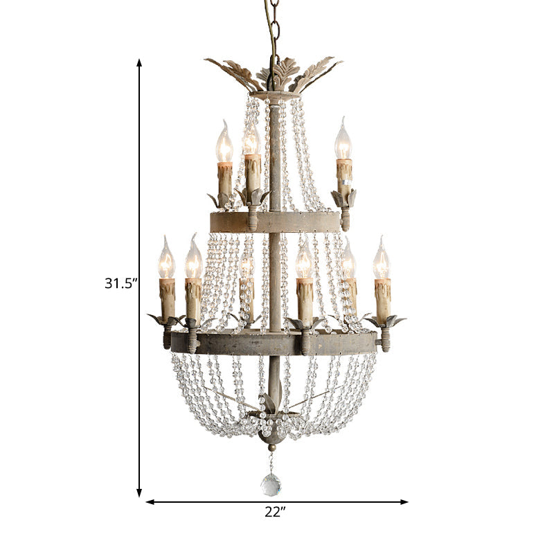 2-Tier Ceiling Chandelier Modernism Clear Crystal 9 Heads Light Fixture - Rebooters