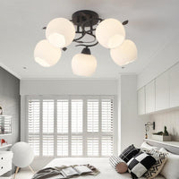 1 Light Globe Semi Flush Light Traditional White Glass Ceiling Mounted Fixture - Rebooters
