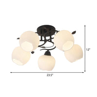 1 Light Globe Semi Flush Light Traditional White Glass Ceiling Mounted Fixture - Rebooters