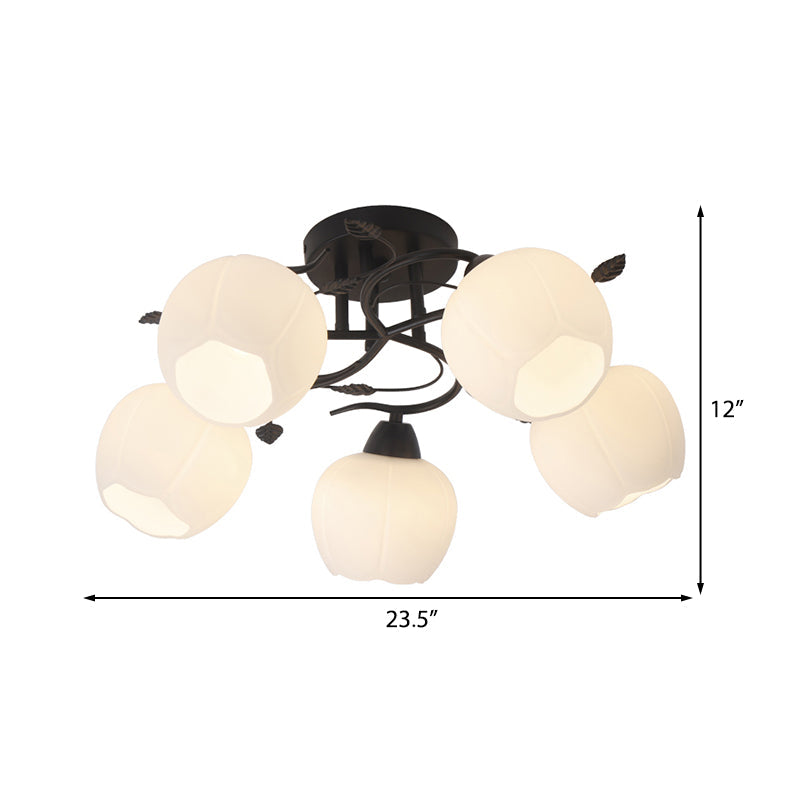 1 Light Globe Semi Flush Light Traditional White Glass Ceiling Mounted Fixture - Rebooters