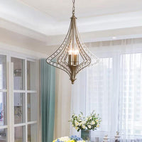 4 Bulbs Tapered Ceiling Chandelier Rustic Crystal Fixture in Brass - Rebooters