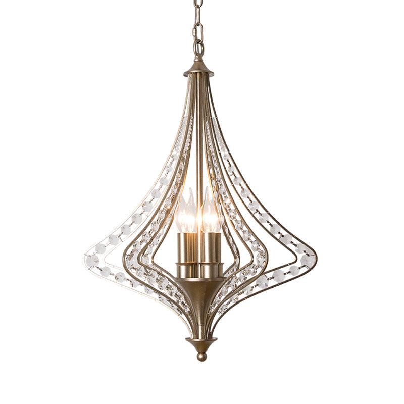 4 Bulbs Tapered Ceiling Chandelier Rustic Crystal Fixture in Brass - Rebooters