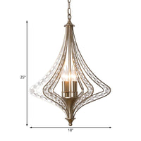 4 Bulbs Tapered Ceiling Chandelier Rustic Crystal Fixture in Brass - Rebooters