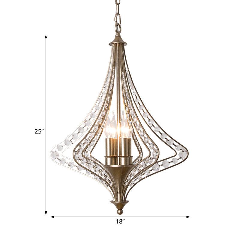 4 Bulbs Tapered Ceiling Chandelier Rustic Crystal Fixture in Brass - Rebooters