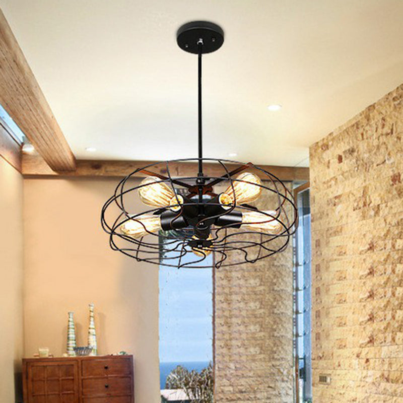 5-Light Cage Hanging Lamp Industrial Iron Chandelier - Rebooters