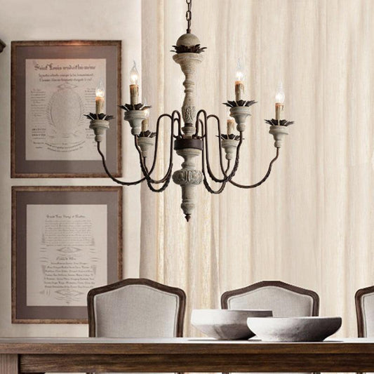 6 Bulbs Starburst Ceiling Chandelier Traditional Wood Lighting - Rebooters