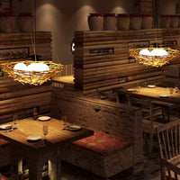Bamboo Nest Pendant Light Rustic 3-Bulb Chandelier Beige - Rebooters