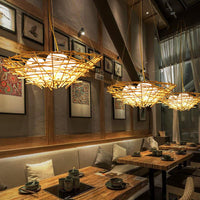 Bamboo Nest Pendant Light Rustic 3-Bulb Chandelier Beige - Rebooters