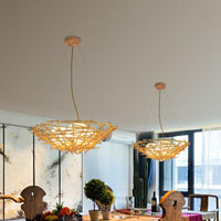 Bamboo Nest Pendant Light Rustic 3-Bulb Chandelier Beige - Rebooters