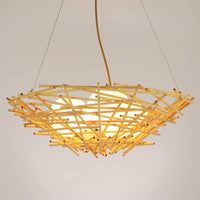 Bamboo Nest Pendant Light Rustic 3-Bulb Chandelier Beige - Rebooters