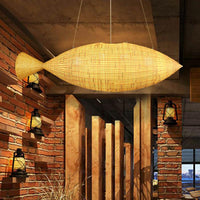 Asia Fish Shaped Hanging Light Bamboo Dining Room Pendant - Rebooters