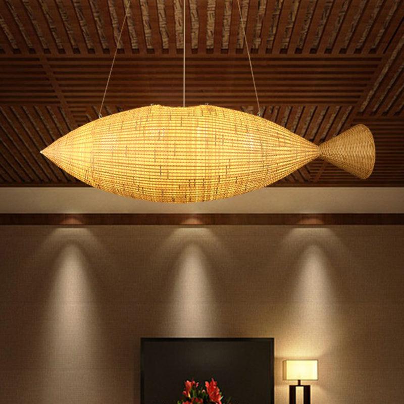 Asia Fish Shaped Hanging Light Bamboo Dining Room Pendant - Rebooters