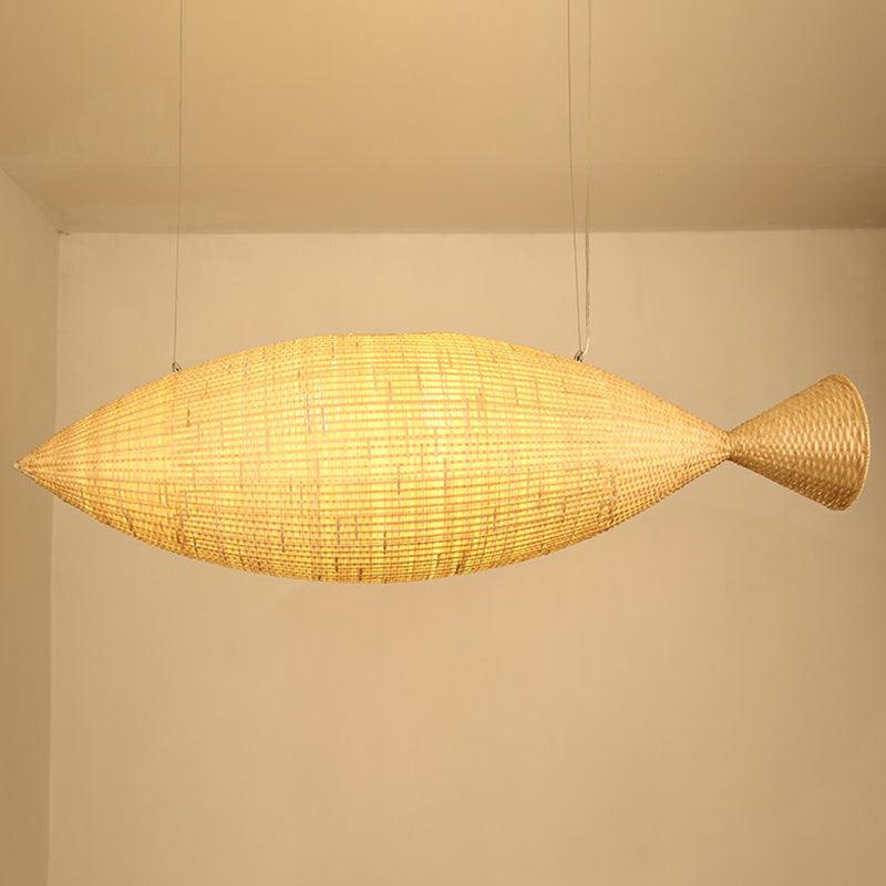 Asia Fish Shaped Hanging Light Bamboo Dining Room Pendant - Rebooters