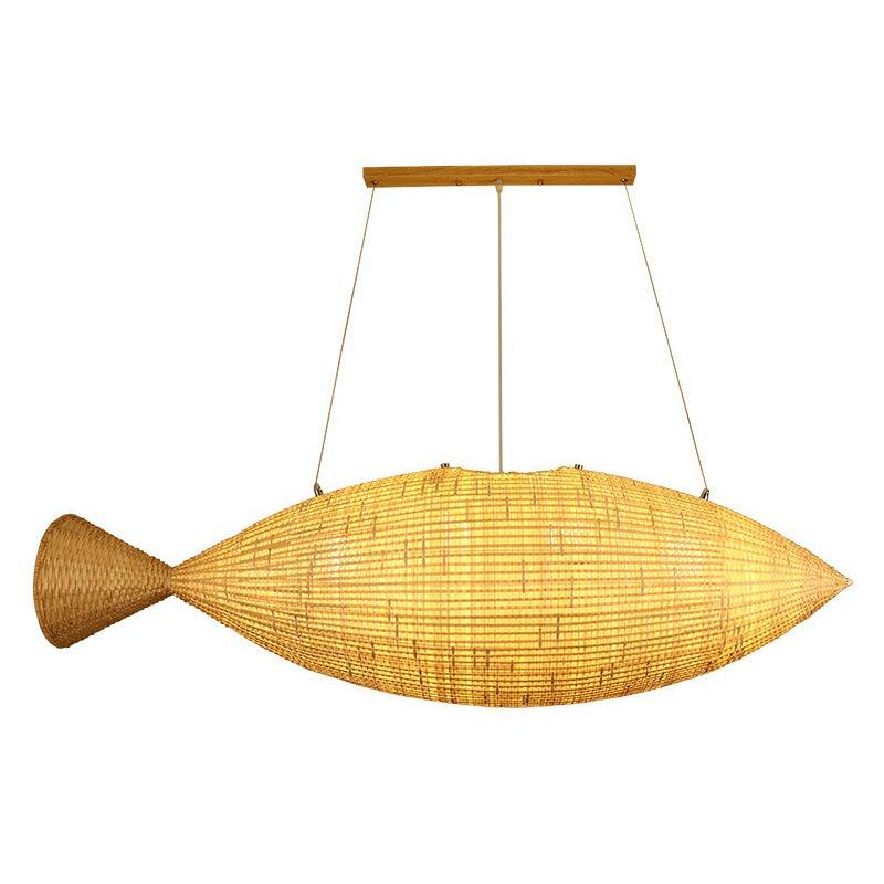 Asia Fish Shaped Hanging Light Bamboo Dining Room Pendant - Rebooters