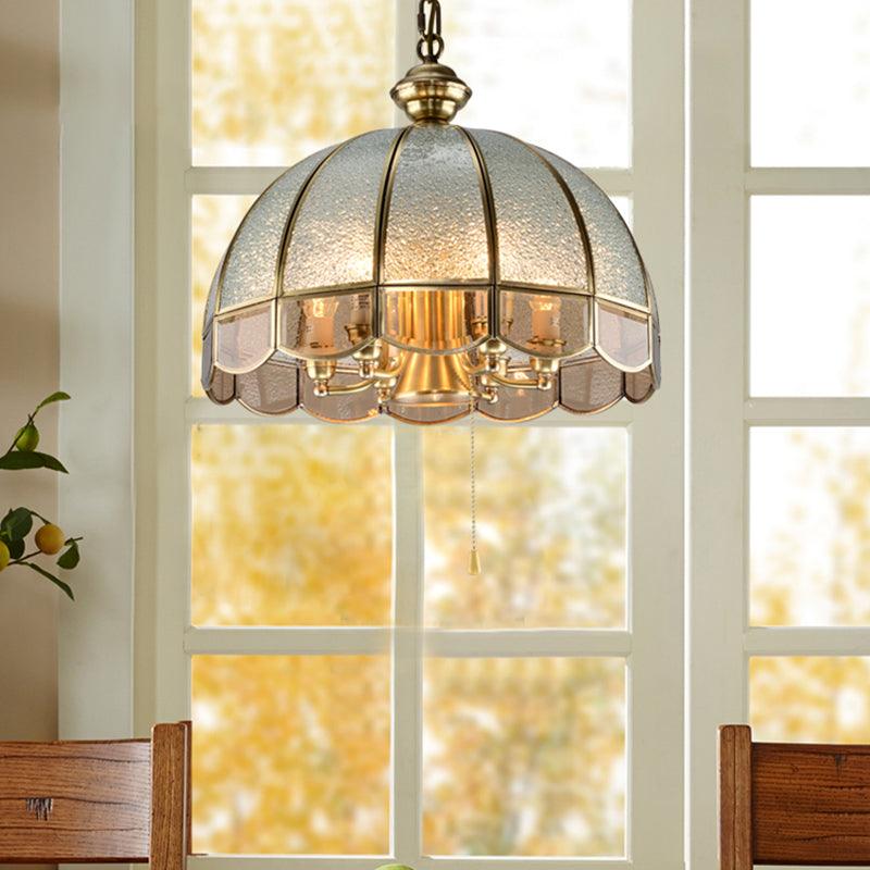 6 Bulbs Dome Chandelier Pendant Light Antique Brass Water Glass - Rebooters