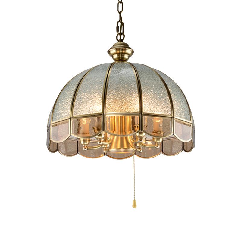 6 Bulbs Dome Chandelier Pendant Light Antique Brass Water Glass - Rebooters