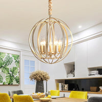 5 Lights Interlocking Rings Pendant Chandelier Colonial Style Gold Metal Hanging Light - Rebooters