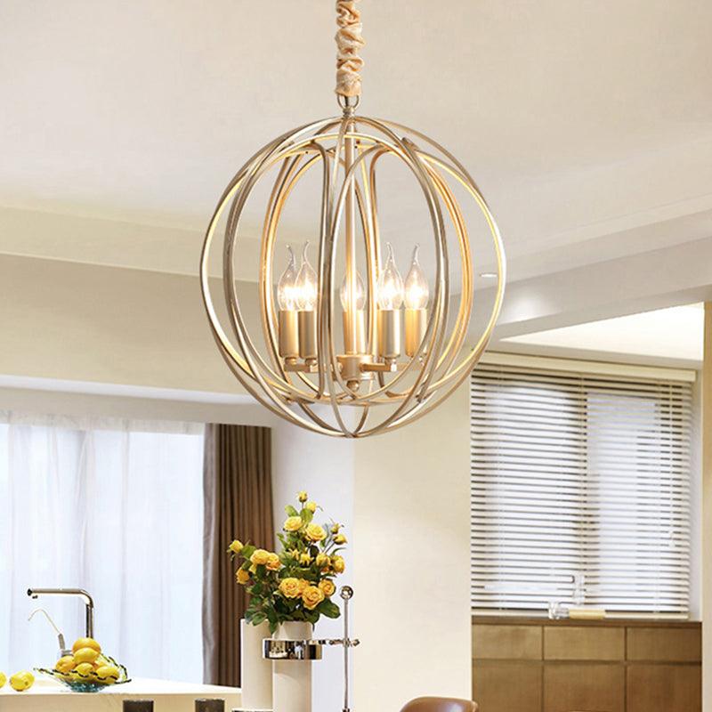 5 Lights Interlocking Rings Pendant Chandelier Colonial Style Gold Metal Hanging Light - Rebooters