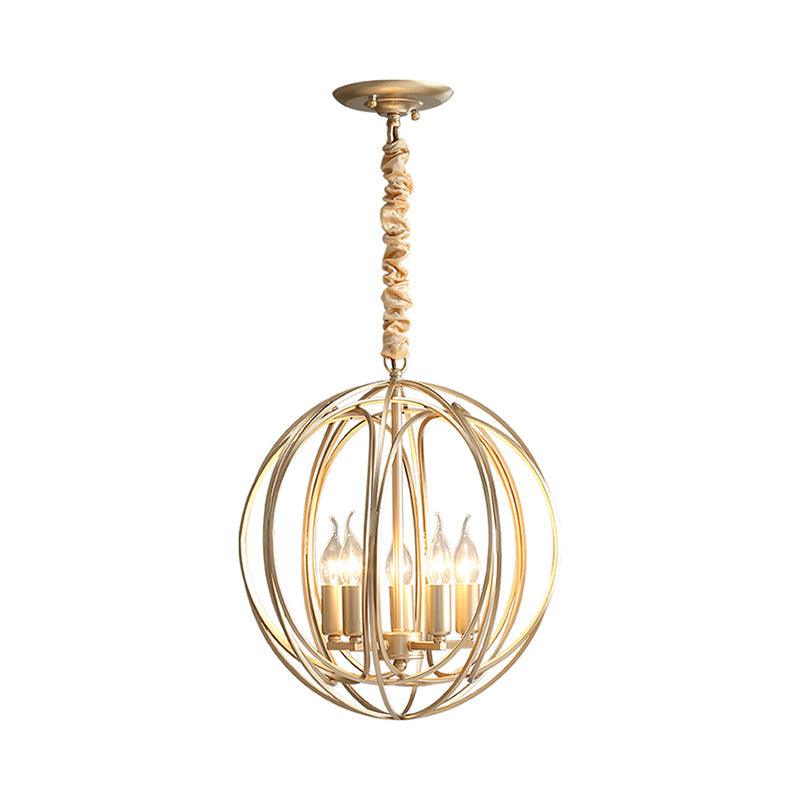 5 Lights Interlocking Rings Pendant Chandelier Colonial Style Gold Metal Hanging Light - Rebooters