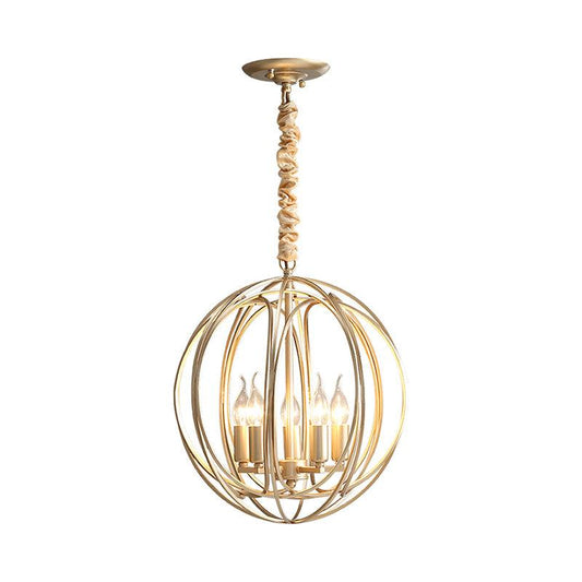 5 Lights Interlocking Rings Pendant Chandelier Colonial Style Gold Metal Hanging Light - Rebooters