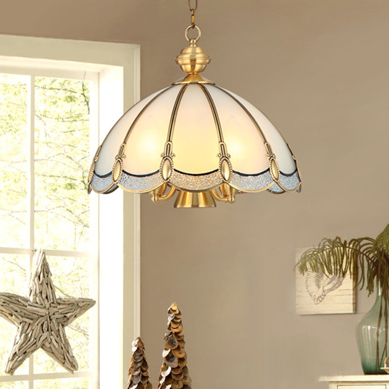 Umbrella Shaped Dining Room Pendant Lamp Antique Opal Glass - Rebooters