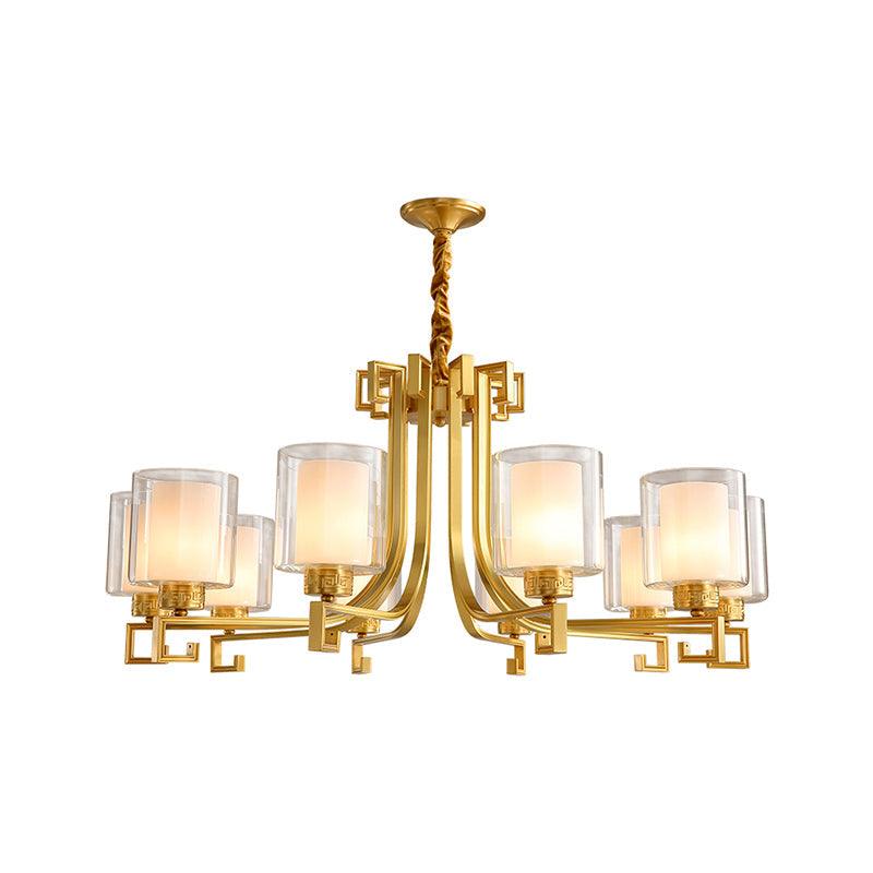 2-Layered Glass Chandelier Antique Style Restaurant Light Brass - Rebooters