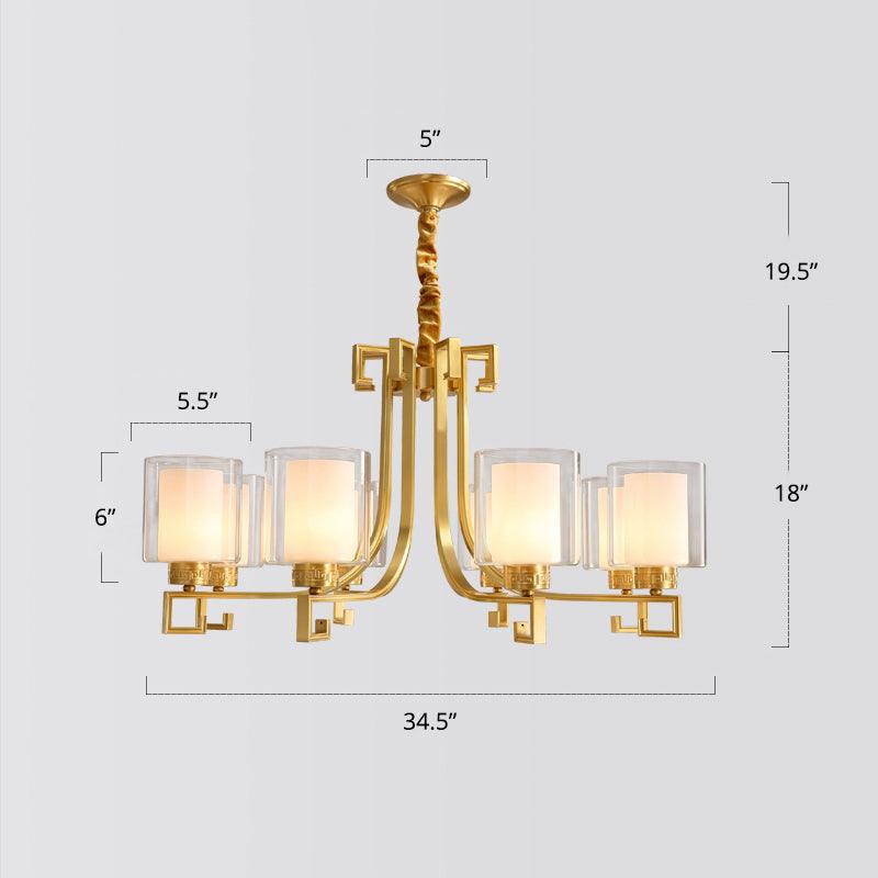 2-Layered Glass Chandelier Antique Style Restaurant Light Brass - Rebooters