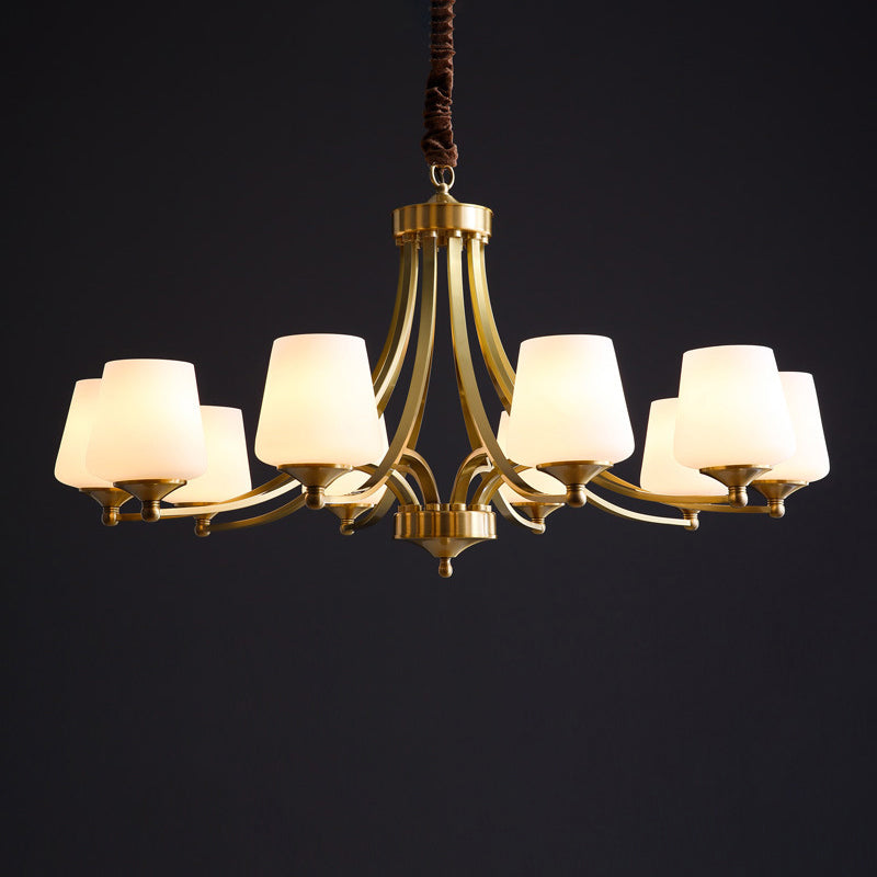 Traditional Tapered Hanging Ceiling Light Opaline Glass Chandelier - Rebooters