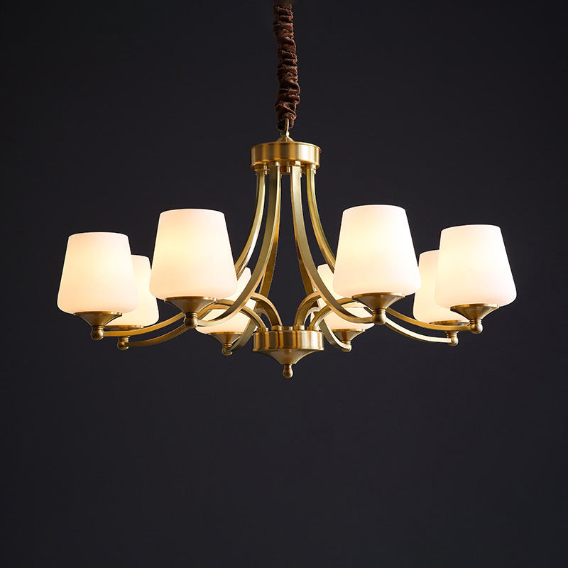 Traditional Tapered Hanging Ceiling Light Opaline Glass Chandelier - Rebooters