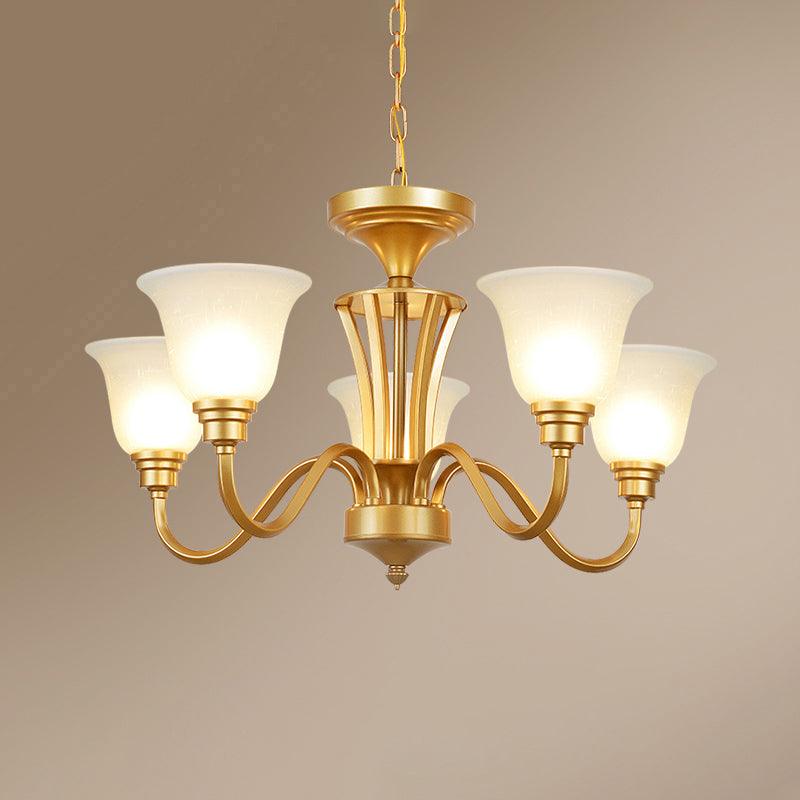 Golden Hanging Chandelier Traditional Frosted Glass Ceiling Light - Rebooters