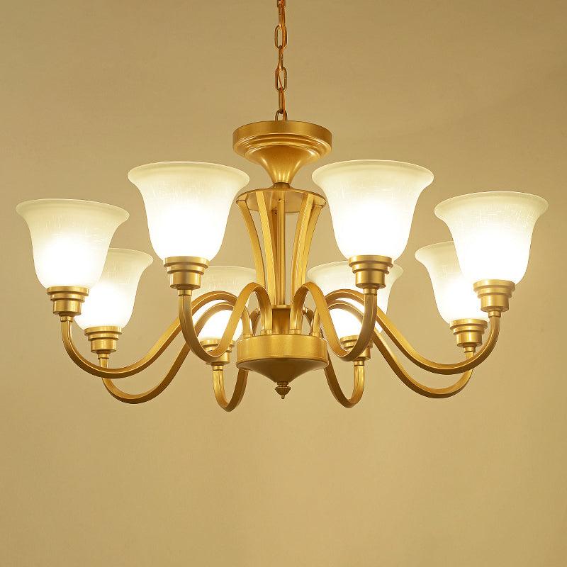 Golden Hanging Chandelier Traditional Frosted Glass Ceiling Light - Rebooters