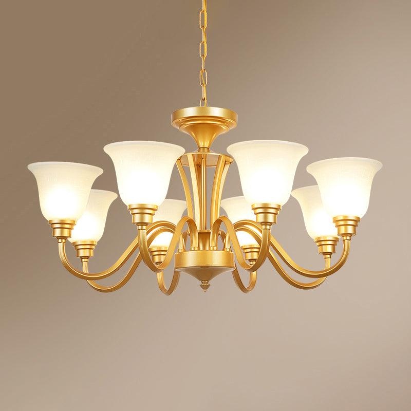 Golden Hanging Chandelier Traditional Frosted Glass Ceiling Light - Rebooters