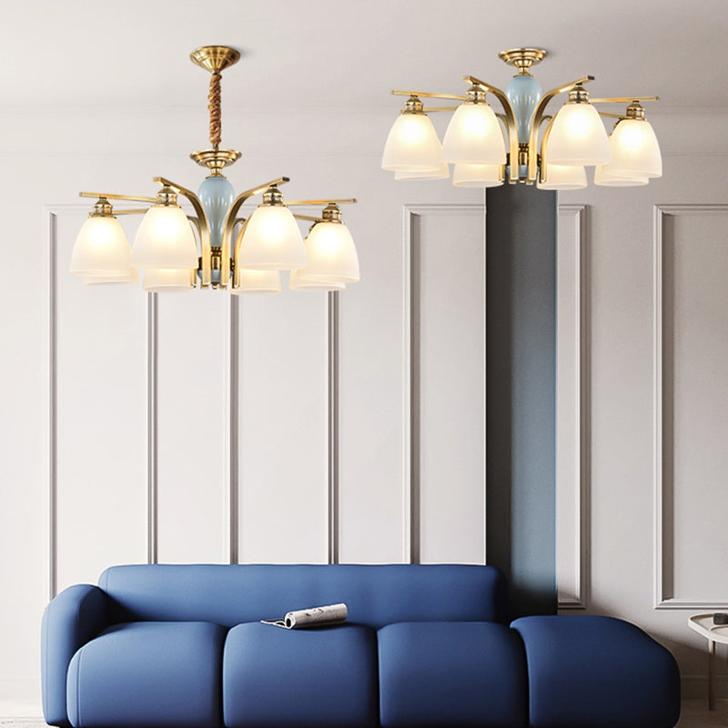 Frosted Glass Brass-Blue Chandelier Antique Style Light - Rebooters